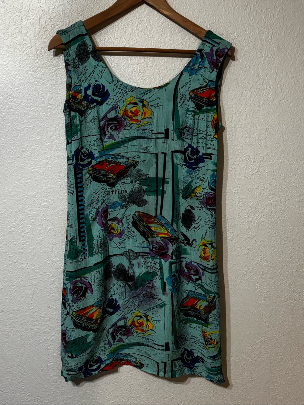 Vintage 90s Jams World Retro Classic Car Floral Scoop Neck Shift Dress Small